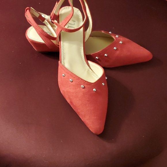 Red Faux Suede Ankle Wrap Wedges - Picture 2 of 11